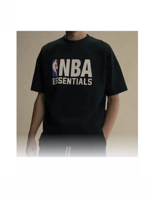 Fear of God Essentials NBA Collaboration FW24 Tee, Rubber Print Pattern Drop Shoulder Loose Short Sleeve T-Shirt, Men's Specifications: Meteorite Black — изображение 3
