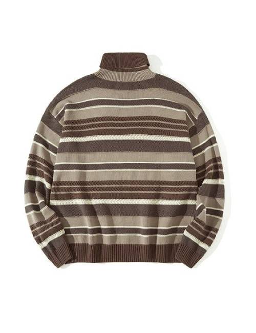 NOTHOMME Outdoor Retro High-Neck Color Block Anti-Pilling Striped Knit Sweater, Unisex Brown — изображение 4