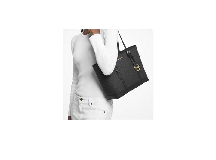 MICHAEL KORS MK Jet Set Travel Classic Monogram Canvas Tote Bag, Women's Tote Bag, Shoulder Bag, Black — изображение 6