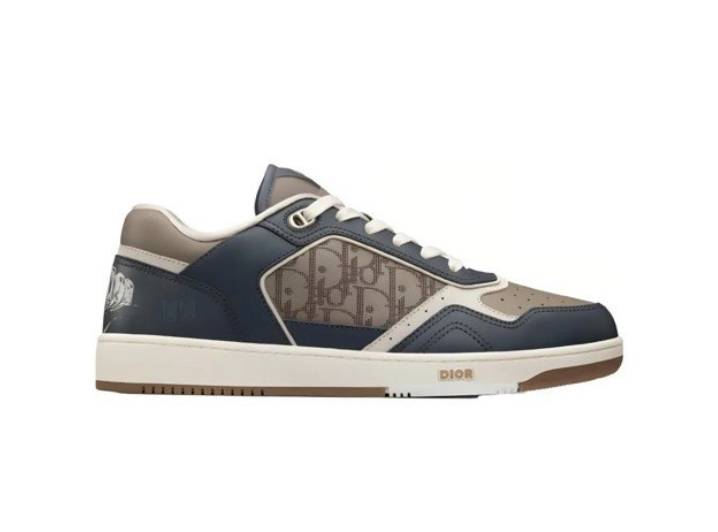 DIOR B27 Leather Oblique Print Low-Top Fashion Sneakers for Men, Grey-Brown — изображение 4
