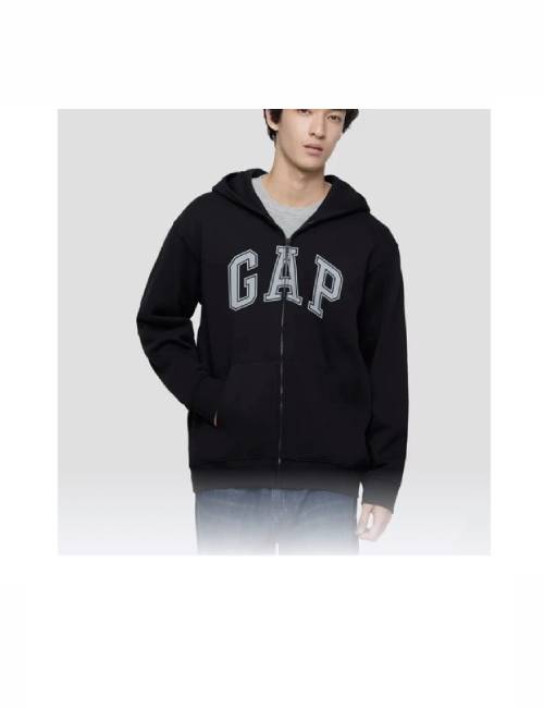 GAP Fall Logo Print Hooded Casual Jacket/Zip-Up Sweatshirt, Unisex Black — изображение 3