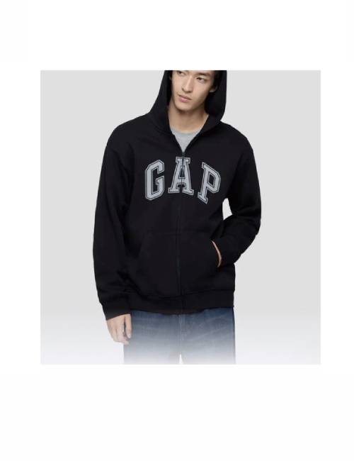 GAP Fall Logo Print Hooded Casual Jacket/Zip-Up Sweatshirt, Unisex Black — изображение 5