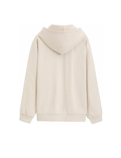 GAP Spring Fleece Embroidered Logo Zip-Up Hooded Sweatshirt Jacket, Unisex Beige — изображение 3