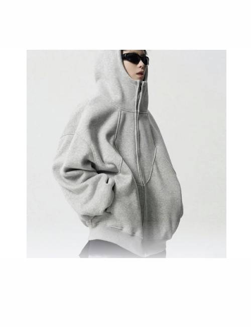 Xu Tailang loose-fit, warm grey cardigan with a fleece lining, hood, and zip closure. — изображение 4