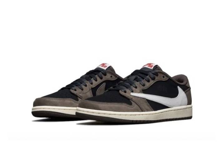 Travis Scott x Jordan Air Jordan 1 Low OG TS SP men's dark brown low-top retro basketball sneakers with "reverse Swoosh" — изображение 2