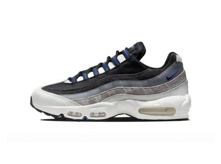 Nike Air Max 95 Retro Reflective Fabric Synthetic Leather Split Suede Low-Top Running Shoes Men's Black, White, and Grey