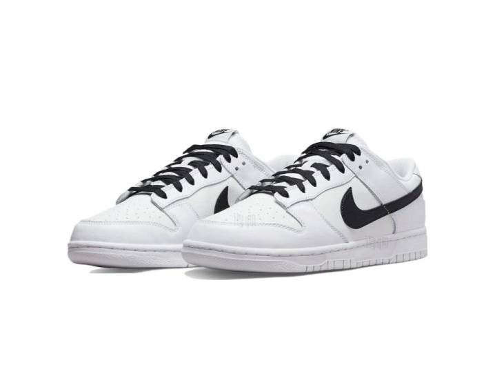 Nike Dunk Retro Leather Low-Top Sneakers for Men, White/Black — изображение 2