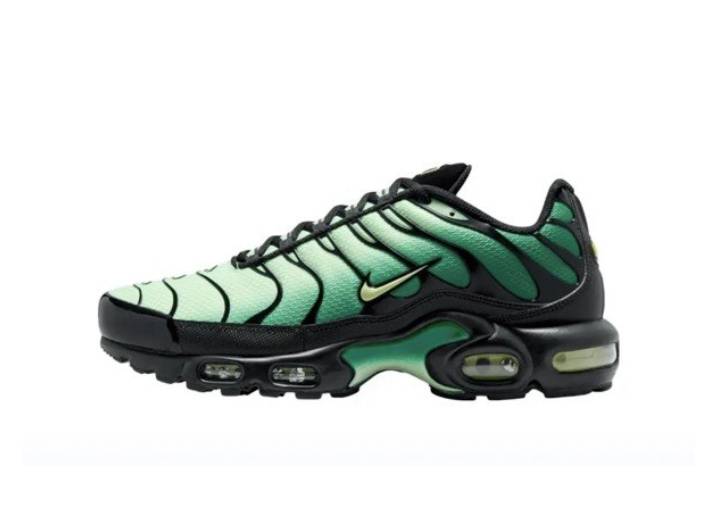 Nike Air Max Plus Sneakers: Comfortable, Versatile, Cushioned, Low-Top, Casual, Unisex, Green and Black.
