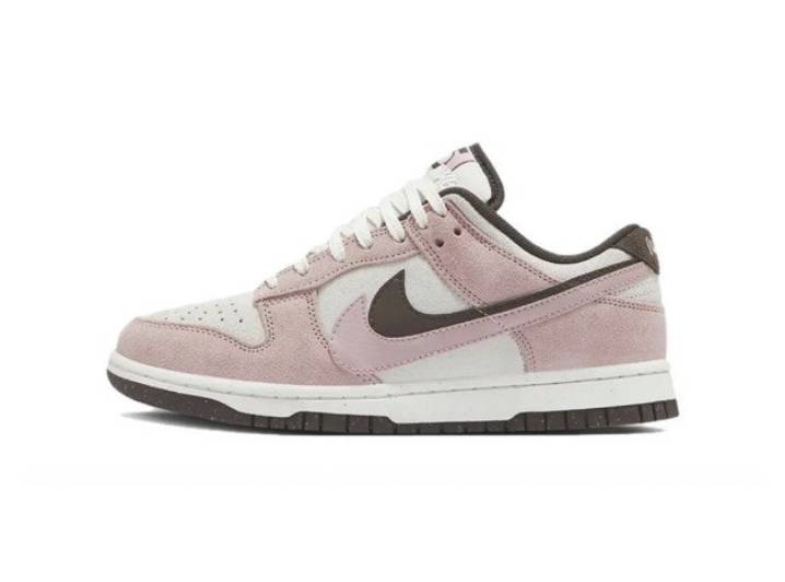 Nike Dunk Low Double Swoosh Leather Low-Top Sneakers, Women's, Pink. Features a soft, comfortable, thin sole for cushioning. Pink
