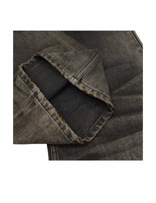 WANNA LAB 26SS Oil-stained, whiskered, distressed, 3D washed loose straight leg jeans, unisex style. dark brown — изображение 5