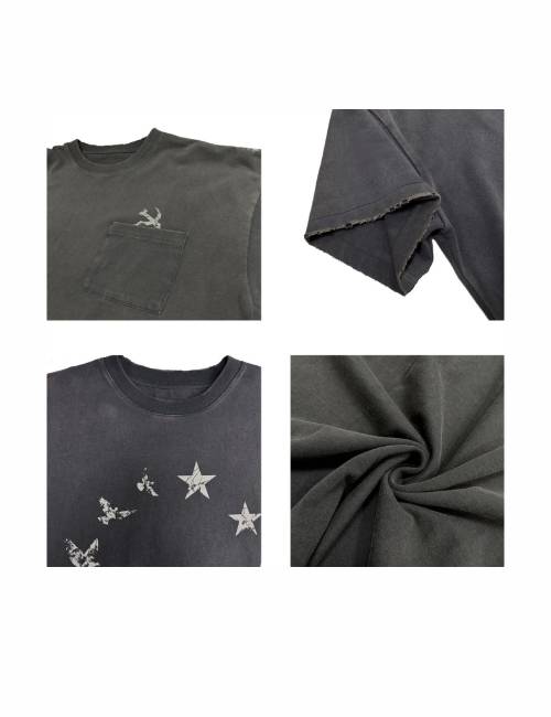 WANNA LAB SS25 Star and Dove Print Short-Sleeve T-Shirt with Single Stitching and Distressed Finish - Unisex — изображение 3