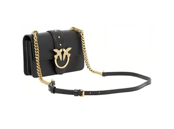 PINKO classic bird logo buckle flap shoulder bag, women's black leather crossbody/shoulder bag. — изображение 3