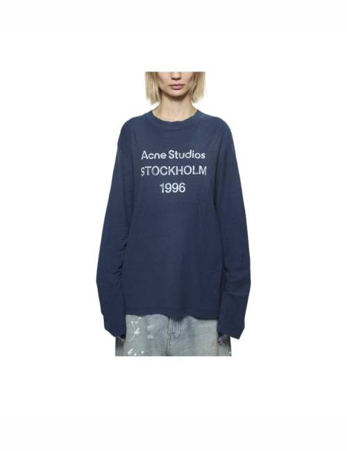 Acne Studios 1996 Collection Classic Letter Print Loose Crew Neck Long Sleeve T-Shirt, Unisex, Dark Blue — изображение 3