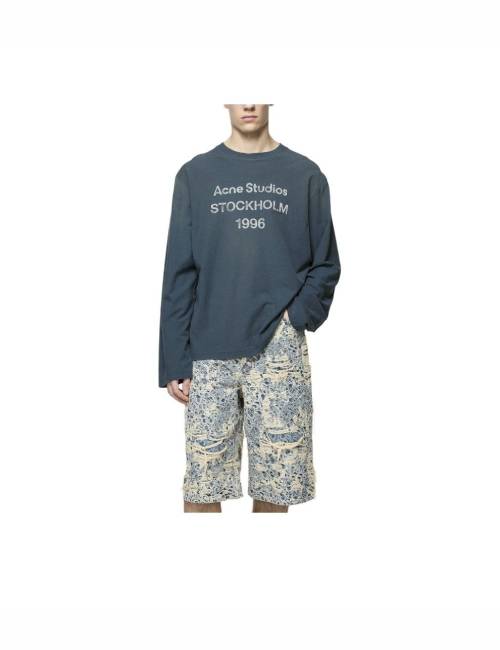 Acne Studios 1996 Collection Classic Letter Print Loose Crew Neck Long Sleeve T-Shirt, Unisex, Dark Blue — изображение 5