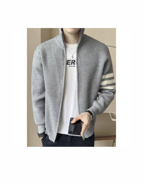 Diyaqi Retro Three-Stripe Cardigan Couple Winter Trendy Loose Zipper Wool Sweater High-End Stand Collar Coat Knitwear Unisex — изображение 3