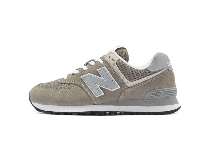 New Balance 574: Ретро-кроссовки на шнуровке из ткани и замши в сером цвете