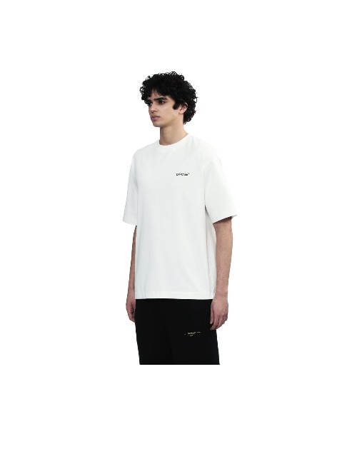 OFF-WHITE: Белая футболка с 3D-вышивкой стрелы и пайетками — изображение 3