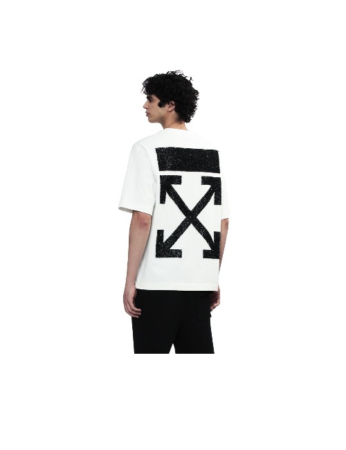 OFF-WHITE: Белая футболка с 3D-вышивкой стрелы и пайетками — изображение 5