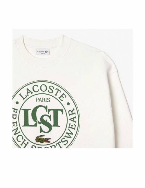 LACOSTE French Crocodile Letter Print Crew Neck Loose Fit Comfortable Long Sleeve Sweatshirt Men's White White — изображение 4