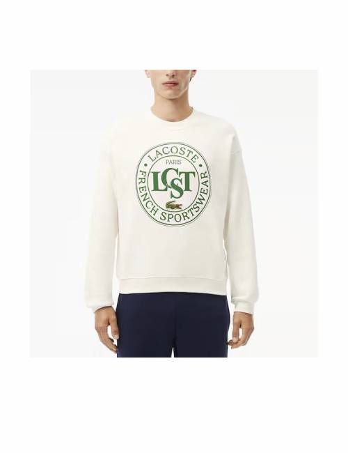 LACOSTE French Crocodile Letter Print Crew Neck Loose Fit Comfortable Long Sleeve Sweatshirt Men's White White — изображение 5