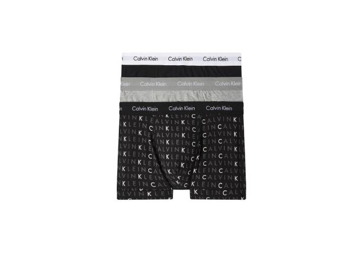 CALVIN KLEIN: Комфортное мужское бельё, комплект из 3 штук (чёрный, серый, принт) — изображение 2