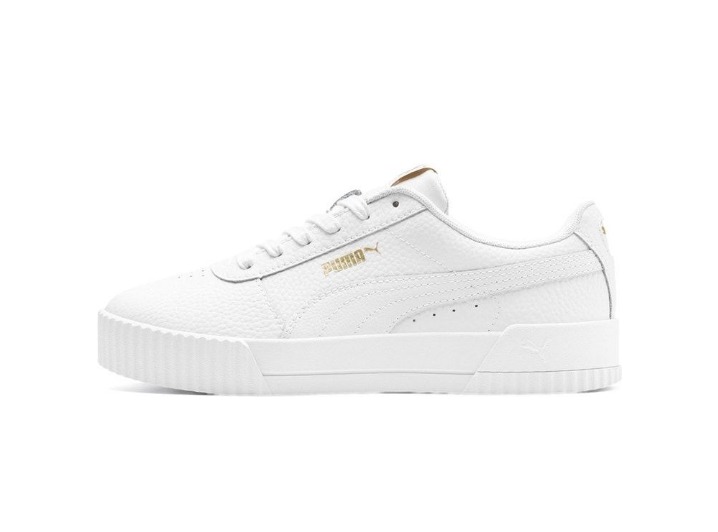 PUMA Carina Lux Women's Casual Minimalist Low-Top Sneakers in White, Made of Cowhide and Leather
