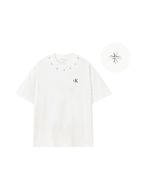 CALVIN KLEIN Casual Versatile Crew Neck Pullover Minimalist Trendy Short-Sleeve T-Shirt, Unisex White — изображение 3