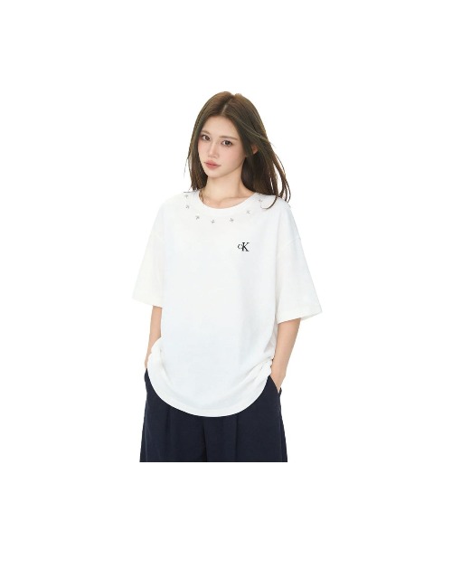 CALVIN KLEIN Casual Versatile Crew Neck Pullover Minimalist Trendy Short-Sleeve T-Shirt, Unisex White — изображение 4