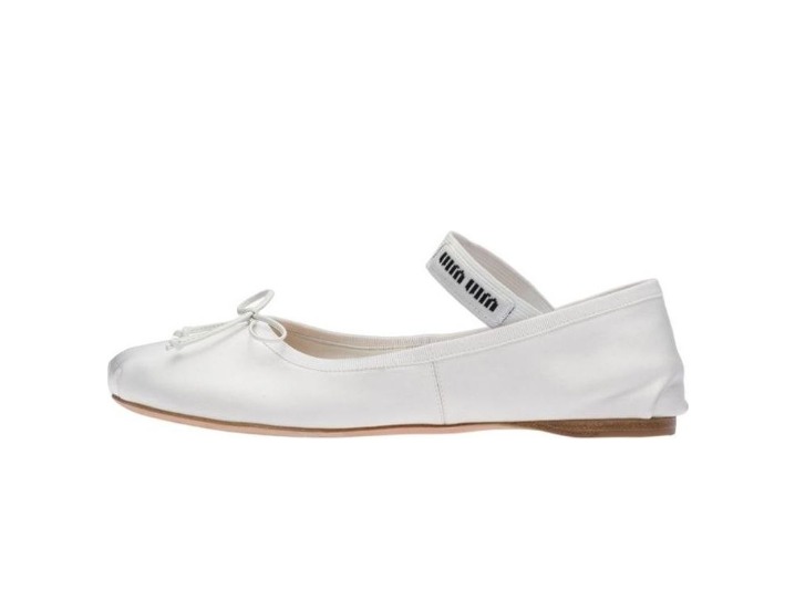 MIU MIU Satin Ballet Flats, Casual Shoes, Women's, White