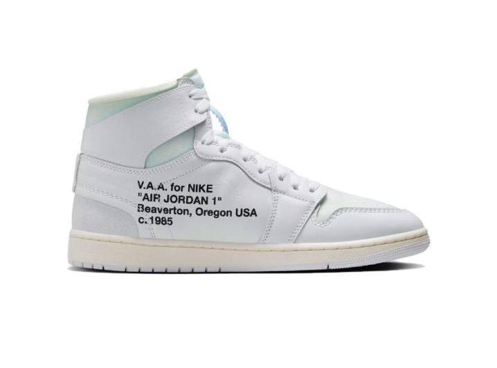 Jordan x Virgil Abloh: Белые высокие кроссовки в стиле ретро-баскетбола — изображение 5