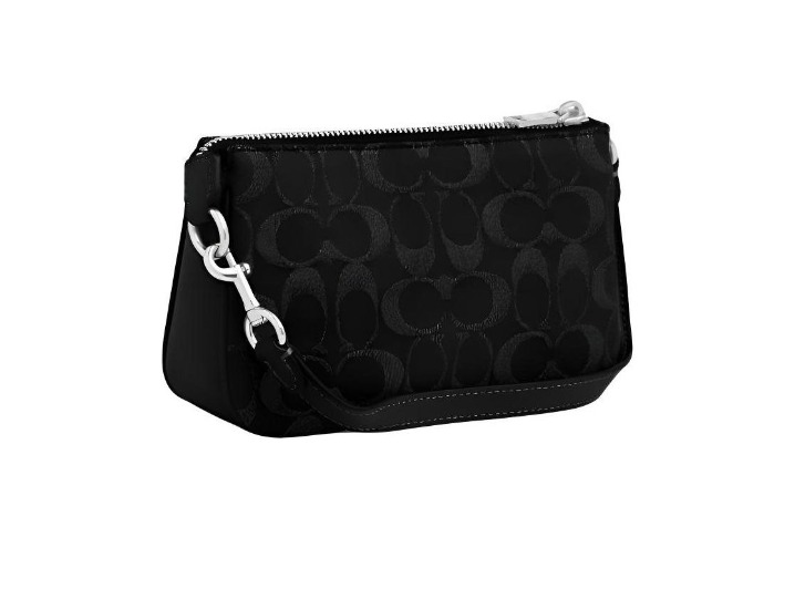 COACH Nolita 19 Monogram Pattern Women's Small Shoulder Bag with Cotton and Leather Trim, Black — изображение 2