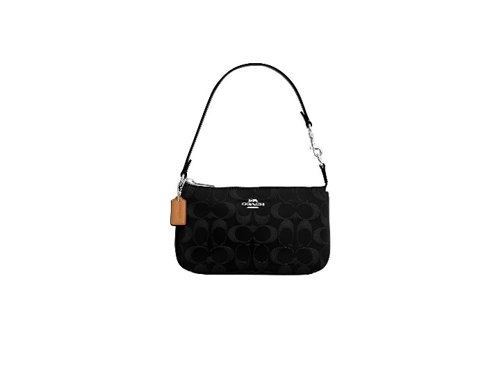 COACH Nolita 19 Monogram Pattern Women's Small Shoulder Bag with Cotton and Leather Trim, Black — изображение 5