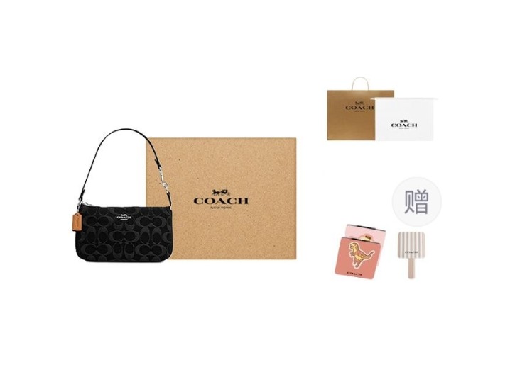 COACH Nolita 19 Monogram Pattern Women's Small Shoulder Bag with Cotton and Leather Trim, Black — изображение 6