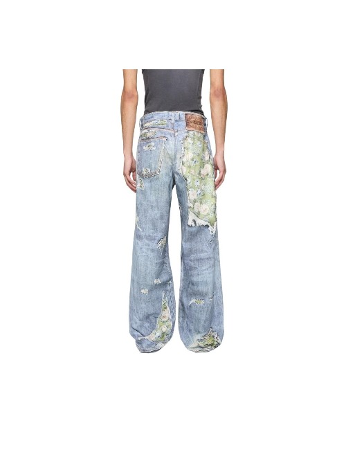 Acne Studios Midsummer Capsule Collection SS26 1981: Rose Plexicon Print Wide-Leg Jeans (Unisex) Blue/Green — изображение 3
