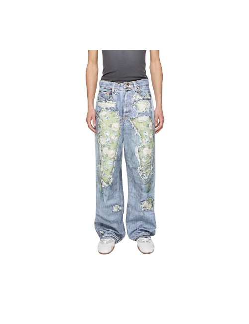 Acne Studios Midsummer Capsule Collection SS26 1981: Rose Plexicon Print Wide-Leg Jeans (Unisex) Blue/Green — изображение 4