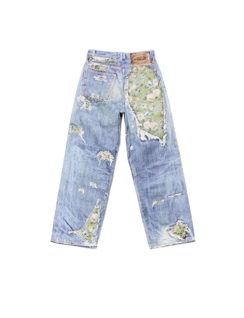 Acne Studios Midsummer Capsule Collection SS26 1981: Rose Plexicon Print Wide-Leg Jeans (Unisex) Blue/Green — изображение 5