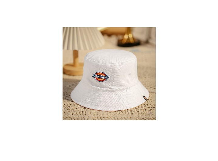 Dickies: Двусторонняя хлопковая рыбацкая шляпа с вышитым логотипом, белая/розовая — изображение 3