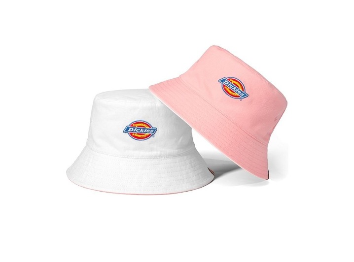 Dickies: Двусторонняя хлопковая рыбацкая шляпа с вышитым логотипом, белая/розовая — изображение 5