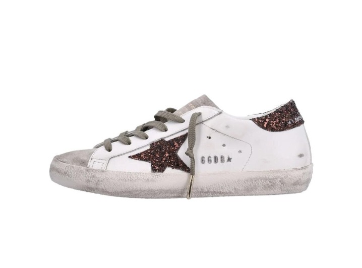 Golden Goose Super-Star Leo Glitter Round Toe Lace-up Low-top Sneakers for Women, White