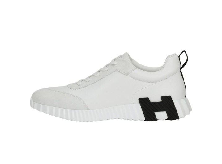 Hermes Bouncing Calfskin Round Toe Lace-up Low-top Casual Shoes for Men, White White, no original shoe box