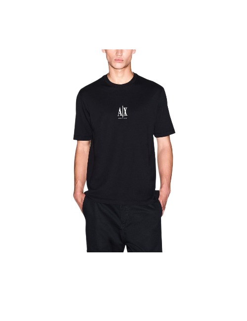 ARMANI EXCHANGEAE Solid Color Letter Crew Neck Short Sleeve T-Shirt Men's Black — изображение 3