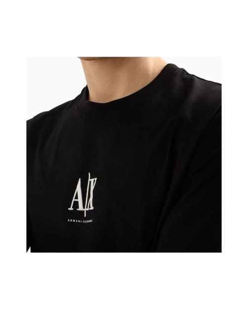 ARMANI EXCHANGEAE Solid Color Letter Crew Neck Short Sleeve T-Shirt Men's Black — изображение 7