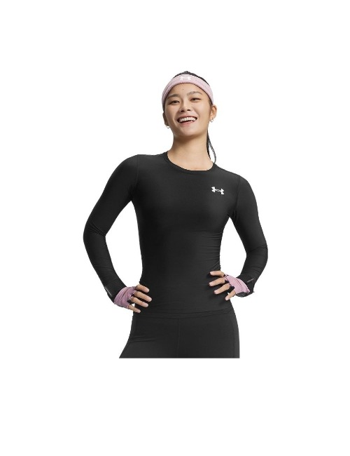 Under Armour HeatGear OG HYROX: Женская компрессионная футболка с длинным рукавом, чёрная — изображение 4