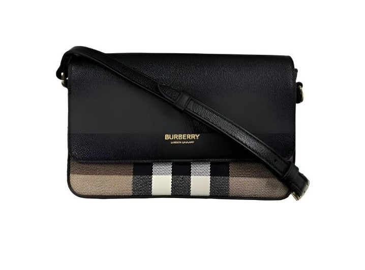 Burberry: Женская сумка через плечо из канваса с кожаной отделкой, чёрная