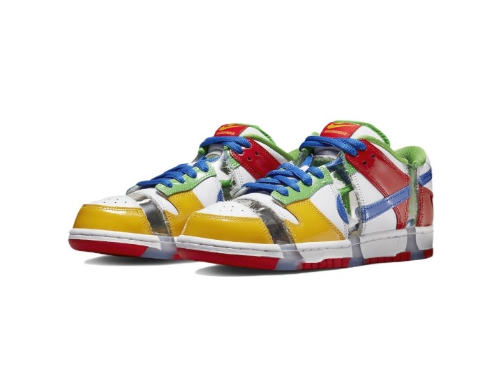 eBay x Nike Dunk «Sandy Bodecker»: Унисекс-низкие скейт-кроссовки в бело-жёлто-синей гамме — изображение 5