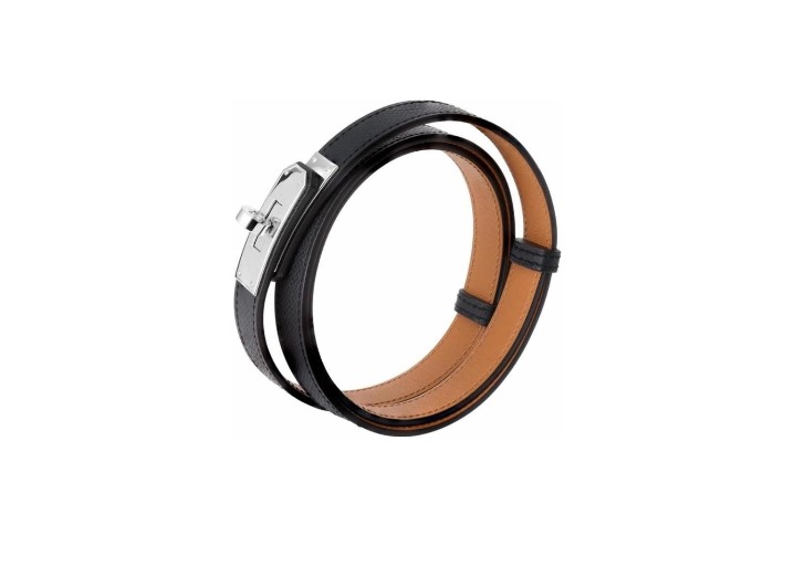 HERMÈS Kelly: Женский кожаный ремень с пряжкой Silver Smooth Buckle, чёрный, 1,8 см — изображение 4