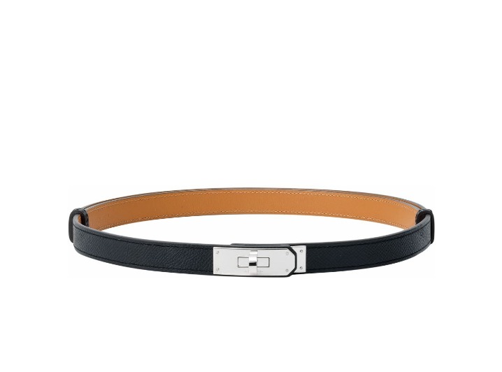 HERMÈS Kelly: Женский кожаный ремень с пряжкой Silver Smooth Buckle, чёрный, 1,8 см — изображение 5