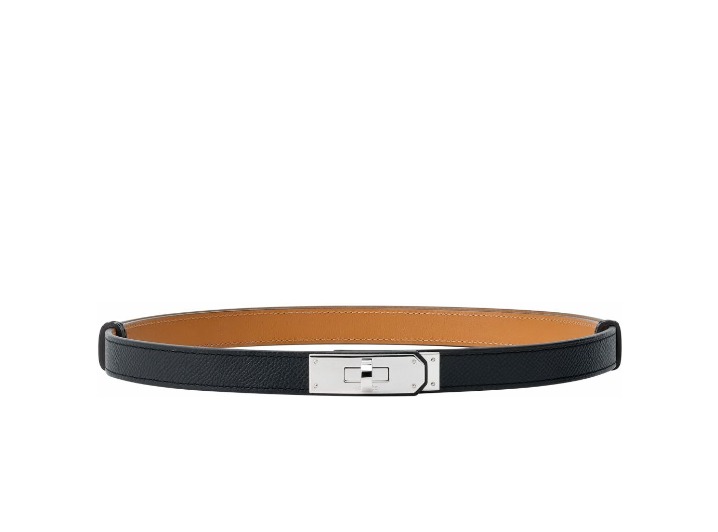 HERMÈS Kelly: Женский кожаный ремень с пряжкой Silver Smooth Buckle, чёрный, 1,8 см — изображение 6