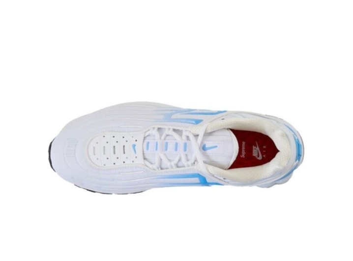 Nike × Supreme Air Max 2001 Air Ecstasy: Унисекс-кроссовки в бело-сине-чёрной гамме — изображение 2