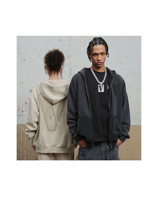 VLONE: Унисекс-худи на молнии с аппликацией и вышивкой — изображение 3